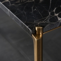 Table console en marbre noir avec pieds en laiton, rectangulaire, pour entrée, couloir, salon, table d'appoint, style moderne et luxueux
