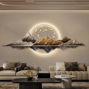 "L'Acqua Che Scorre Porta Ricchezza" - Dipinto Decorativo <span class=keywords><strong>da</strong></span> Soggiorno in Stile Moderno di Lusso, Grande Quadro Paesaggistico con Lampada <span class=keywords><strong>da</strong></span> <span class=keywords><strong>Parete</strong></span> a <span class=keywords><strong>LED</strong></span> - Product Image 3