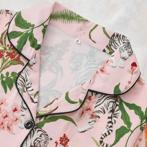 Ensemble de pyjama 2 pièces pour femmes, imprimé floral élégant, mélange de polyester et d'élasthanne, taille élastique, manches longues, tricoté, respirant, été - Product Image 3