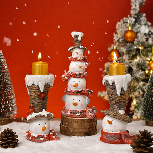 Portavelas de muñeco de nieve de Navidad, decoración única para el hogar para el mercado internacional. Artesanía de resina personalizada, adorno de Festival, recuerdo. - Product Image 2