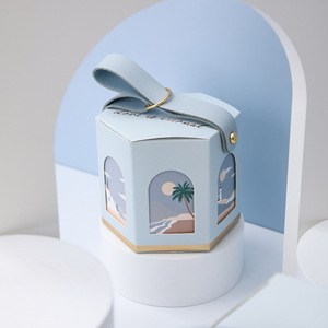 Cajas de Regalo Hexagonales con Asa de Cuero <span class=keywords><strong>para</strong></span> Recuerdos de Boda, Estilo Nuevo, Embalaje de Papel, Laminación Mate, Carpeta de Repujado - Product Image 6