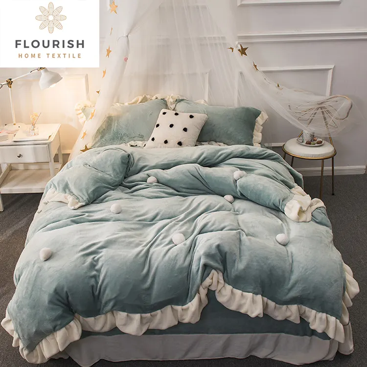 Flourish ปลอกผ้านวมเจ้าหญิงสีม่วง,ผ้าปูที่นอนผ้าฟลีซชุดเครื่องนอนที่อบอุ่น