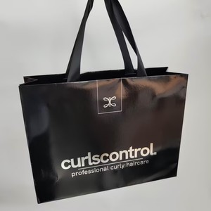 Custom Inside & Outside Glossy Black Paper Shopping <b>Bags</b> Silver Foil Logo <b>Luxury</b> Tote <b>Bags</b> For Hair Care Salon Packaging - Product Image 4