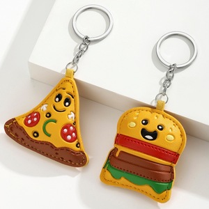 Cute PU Leather Food Keychain Hamburger and <b>Pizza</b> Design Creative Snack <b>Bag</b> Charm for Backpacks Car Decoration - Product Image 2