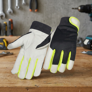 Guantes de Seguridad de Cuero Blanco y Amarillo con Puntas Antideslizantes y Muñequera Elástica para Uso General - Product Image 3
