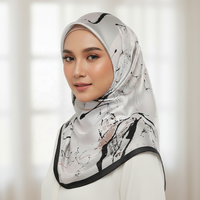 Hijab carré musulman personnalisé, imprimé, doux, motif floral, printemps, 115x115, foulard en satin de soie Bawal, antibactérien, respirant