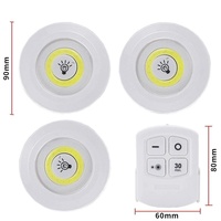3 packs de rondelles LED COB ultra lumineuses avec télécommande sous la lumière de l'armoire sans fil à piles Tap Push Light