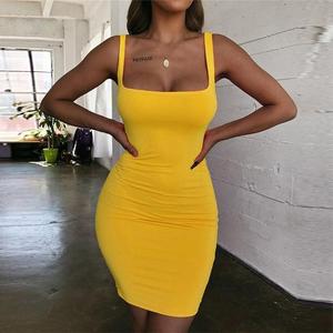 Vestido Corto Ajustado Básico sin Mangas con Cuello Cuadrado para Mujer, Verano, Espalda Descubierta, Sexy para <span class=keywords><strong>Fiesta</strong></span> y Club, Amarillo, Negro, Colección 2025 - Product Image 4
