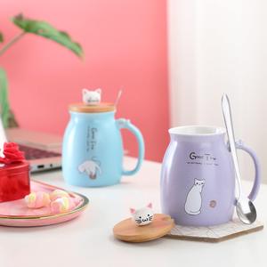 Taza de gato, bonita taza de café de cerámica con tapa de gatito encantador, cuchara de Pata de Gato <span class=keywords><strong>Kawaii</strong></span>, novedad, taza de la mañana, té, leche, taza de Navidad, 380ML - Product Image 5