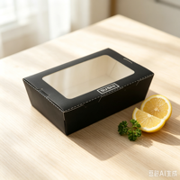Boîte à lunch jetable noire avec fenêtre, boîte alimentaire biodégradable en kraft
