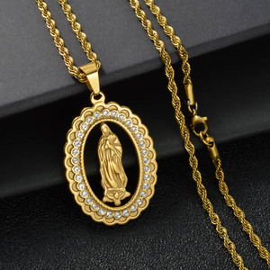 Colgante de acero inoxidable con cuerda trenzada, hueco, con la Virgen María milagrosa y diamantes de imitación, joyería personalizada al por mayor, colgante para collar. - Product Image 5