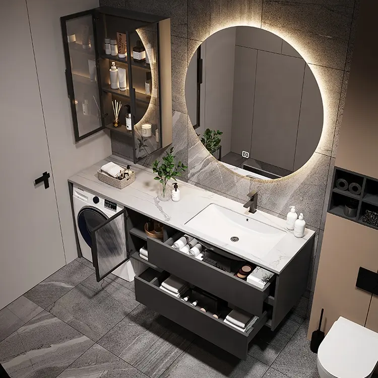 Современные зеркальные шкафы из нержавеющей стали, шкаф для прачечной, шкафчик для ванной комнаты с раковиной, мебель для ванной комнаты