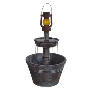 Chinese Garden Feature And Fiberglass Mini Water Fountain With Led Light