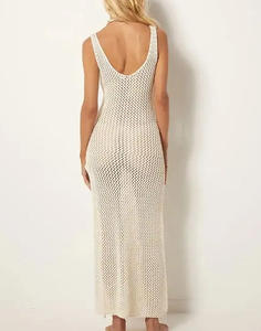 Abito <span class=keywords><strong>Lungo</strong></span> Casual da Donna in Puro <span class=keywords><strong>Cotone</strong></span> con Scollo a V, Schiena Scoperta, Sexy, Tinta Unita Naturale, <span class=keywords><strong>Bianco</strong></span>, per Spiaggia, Estivo, Personalizzabile OEM - Product Image 5