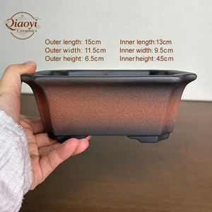 Pot de fleurs en céramique rectangulaire irrégulier de luxe, classique, cuite au feu de bois, avec trou de drainage pour le jardinage et la plantation - Product Image 4