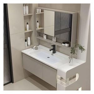 Nouvelle conception de meuble-lavabo de salle de bain flottant laqué blanc avec plan de travail arrondi - Product Image 5