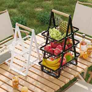 Cesta de Frutas para Encimera de Cocina, Resistente al Óxido, Cesta de Almacenamiento de Frutas y Verduras, Cesta de Alambre Metálico con Asa de Madera para Acampar y Hacer Picnic - Product Image 3