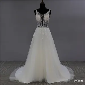 Handmade Sleeveless Backless Ivory Layer Lace Applique Sequin Long Tail Wedding Dress With Cutout