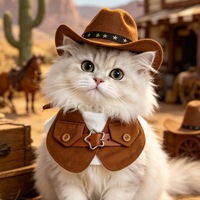 Ensemble de costume de cowboy pour animaux de compagnie : Chapeau de cowboy et bavoir anti-salive – Tenue de cosplay mignonne pour photos, vacances, promenades – Accessoire élégant
