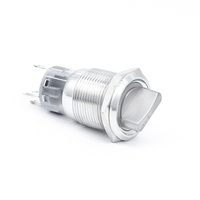 HUSA 19mm Tombol Putar Logam Kepala Bulat Datar 1NO dengan Cincin Bercahaya, Pengunci, 24V Merah, IP65 LED Tahan Air, Selector