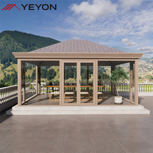 Véranda de luxe en aluminium et verre, <span class=keywords><strong>toit</strong></span> <span class=keywords><strong>plat</strong></span>, <span class=keywords><strong>double</strong></span> vitrage trempé, design écologique pour usage résidentiel extérieur et applications en parc - Product Image 3