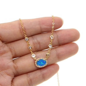 Promotion Blue Fire Opal Gemstone Cz <strong>Statement</strong> Link Chain Luxury Summer Women Jewelry Stock Opal European <strong>Necklace</strong> - Product Image 6