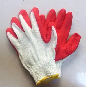 White Gloves Cotton 7 10 Gauge Garden White Cotton Knitted Red Latex Coated Safety Work Gloves Of Manufacture