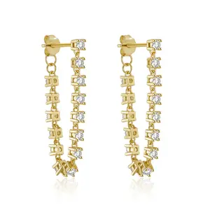 Fashion Jewelry Gold Chain Tassel Diamond Stud Earrings 925 Sterling Silver Zircon Jewellery Earrings For Women