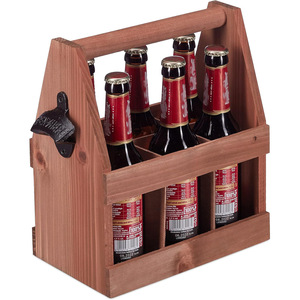 Retro Solid Wood <b>Beer</b> Carrier 6-Bottle Capacity With Bottle Opener Portable Outdoor Storage Box - Product Image 5