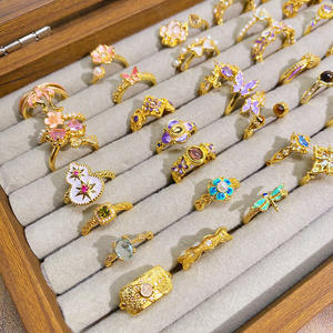 HJ70 New China Ancient Palace Trendy Emaille Vergoldeter Öltropfen Ring Damen blume Schmetterling Nische Licht Luxus Hochwertig - Product Image 4