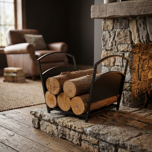Modern Black Metal <b>Log</b> <b>Holder</b> With Curved Handles For Fireplace Wood Storage - Product Image 5