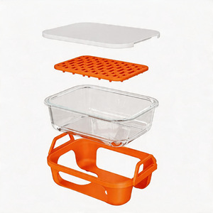 Bandeja de vidrio para freidora de aire con asa de silicona, plato de vidrio para hornear, tapa con <span class=keywords><strong>rejilla</strong></span> de drenaje, compatible con accesorios para freidoras de aire - Product Image 6