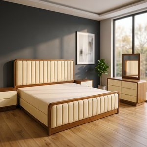 Modern Upholstered Wooden <b>Bed</b> <b>Frame</b> with Tufted Headboard, Bedroom Set with Side Tables & Dressing Table - Product Image 3