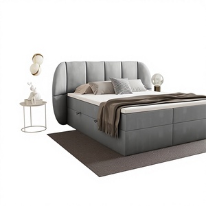 Lit Moderne Luxueux Écologique avec <span class=keywords><strong>Sommier</strong></span> Tressé en Velours, Rangement, Relevage à Gaz, Rembourrage Capitonnée et Base en Bois avec Ressorts Ensachés - Product Image 1