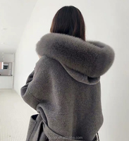 Veste en laine élégante de style européen pour femmes, Abrigos Largos Para Mujer, manteau en laine à capuche en fourrure de renard