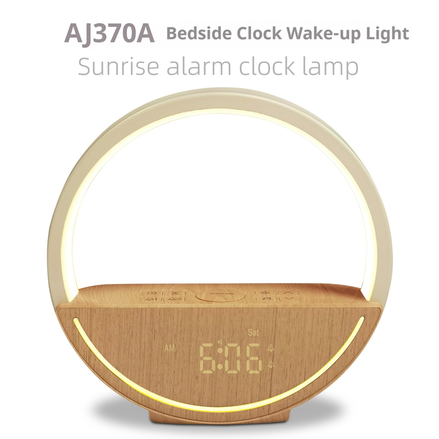 AJ370A Natural Sound White Noise Multifunctional Plastic Smart Alarm Clock Speaker Dual Alarm Stepless Dimming RGB Night Light