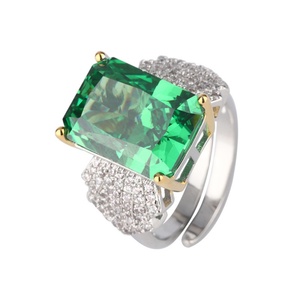 Fashion Jewelry Eco-friendly Copper Dazzling Brilliance 10*14MM Green Zircon Flower <b>Ice</b> Cut High Carbon Diamond <b>Ring</b> - Product Image 1
