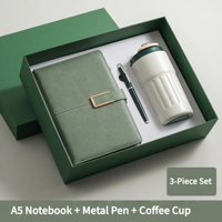 Coffret cadeau premium : Carnet à fermeture magnétique, thermos à café et stylo en métal |   Cadeaux de Fêtes Personnalisés