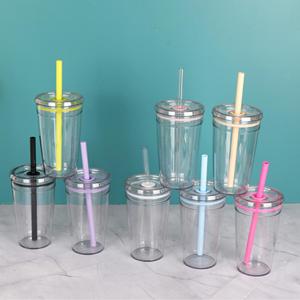 Biểu Tượng Tùy Chỉnh BPA Miễn Phí 16Oz 450Ml Rõ Ràng Rơm Cốc Acrylic Nhựa Tường Duy Nhất Trà Sữa Cốc Cốc Cà Phê Với Nắp Và Rơm - Product Image 1