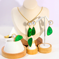 JUSNOVA Set Perhiasan Anti Air Lapis Emas 18K PVD Bahan Stainless Steel Anti Luntur Mutiara Kerang Kalung Anting Gelang Cincin Wanita