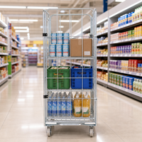 Chariot logistique pliable en treillis métallique, chariot de manutention porte-à-porte, cage de tri mobile à porte néerlandaise pour le stockage en entrepôt