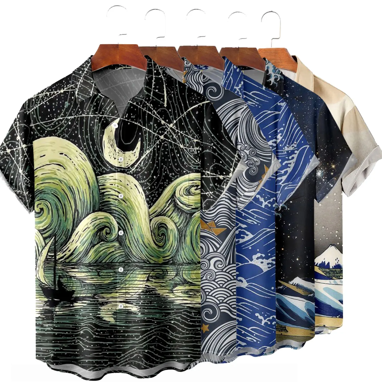 Personalizado Vintage 3D impresso dos homens camisas havaianas geral solta moda verão t-shirt dos homens de secagem rápida Unisex onda traje