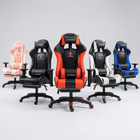 Chaise de jeu ergonomique en cuir de haute qualité, dossier haut, pivotant à 360°, inclinable avec éclairage LED RGB