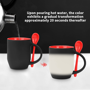 <span class=keywords><strong>Tazas</strong></span> Negras de Sublimación de 11 oz, Taza de Cerámica Mágica <span class=keywords><strong>con</strong></span> Interior de Color Cambiante <span class=keywords><strong>con</strong></span> <span class=keywords><strong>Cuchara</strong></span> para Impresión por Calor, Regalo DIY - Product Image 3