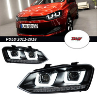 DLW Scheinwerfer-Set für VW POLO 2011-2018 Modifizierte Doppel-U-Bi-Linse mit Sequenziellem Blinker und Tagfahrlicht