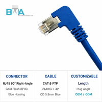 Câble de raccordement RJ45 FTP CAT6 à 90 degrés, 27,5 cm, 24 AWG, PVC bleu avec noyau en ferrite pour connexion Ethernet industrielle