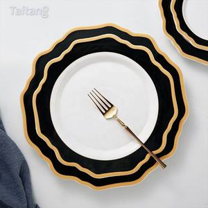 Tùy chỉnh vàng rim tấm hướng dương hình dạng tấm sạc gốm sứ sang trọng Bộ đồ ăn - Product Image 5