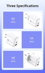 Adaptateur mural PD 20W ultra-rapide, chargeur de voyage USB A+C de qualité supérieure avec prises EU/US/UK, compatible avec iPhone, États-Unis - Product Image 2