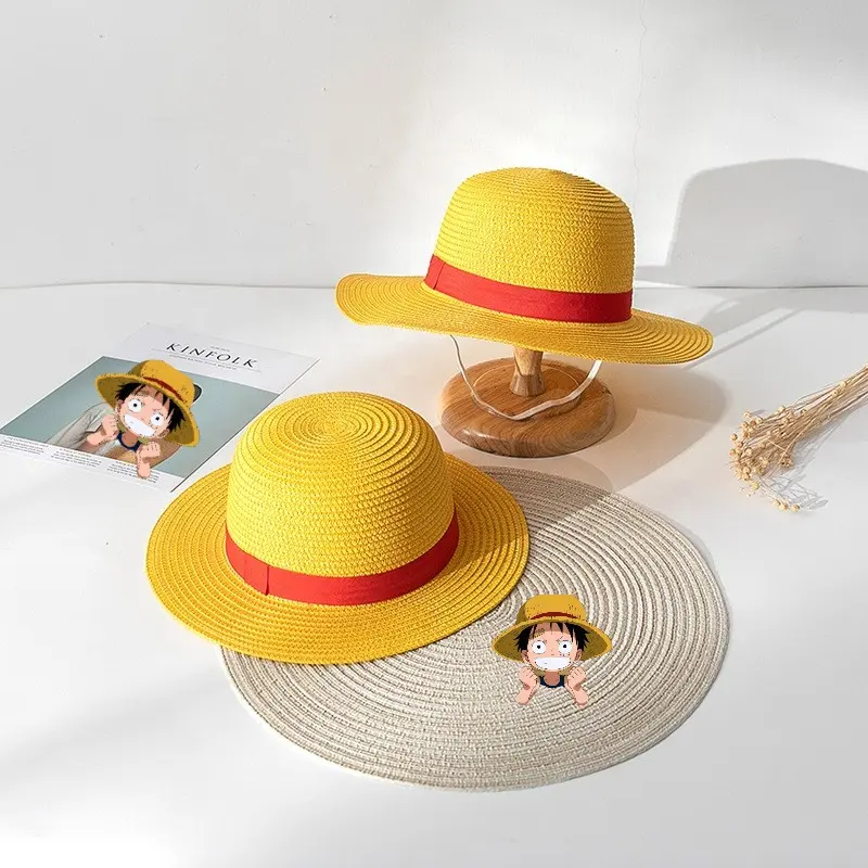 Bob luffy-chapeau de paille tissé et personnalisé pour femmes et hommes, accessoire d'été en papier naturel uv, une pièce, vente en gros, 2020