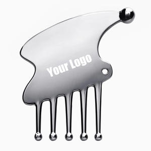 Gevşeme ve cilt sağlığı için 3 in 1 akupunktur masaj tarak Gua Sha paslanmaz çelik yüz şekillendirici - Product Image 1